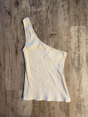 Anthropologie One-Shoulder Ribbed Tank Top - White Size Small